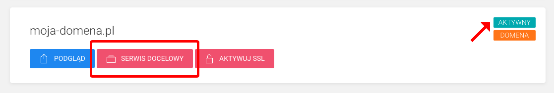 konfiguracja domeny wybierz serwis docelowy
